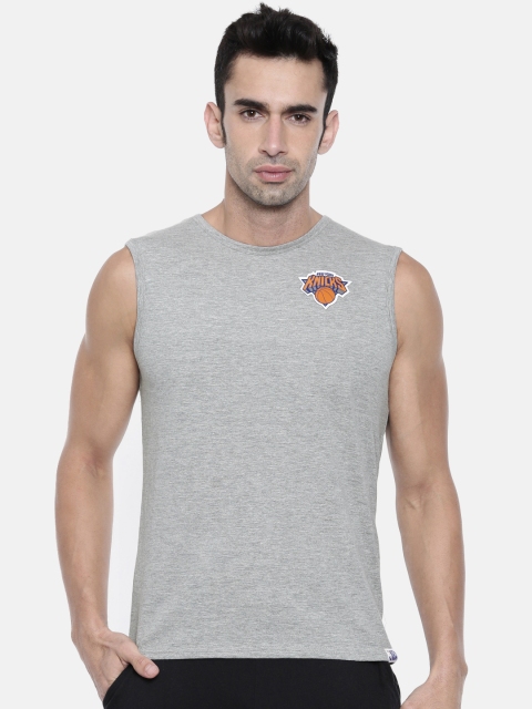 

NBA Men Grey Melange Solid Round Neck T-shirt