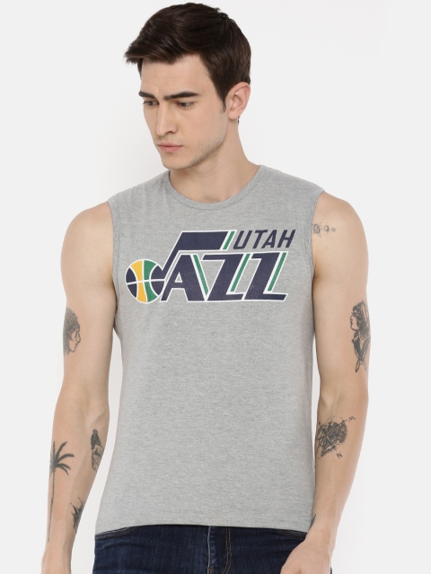 

NBA Men Grey Melange Printed Round Neck T-shirt