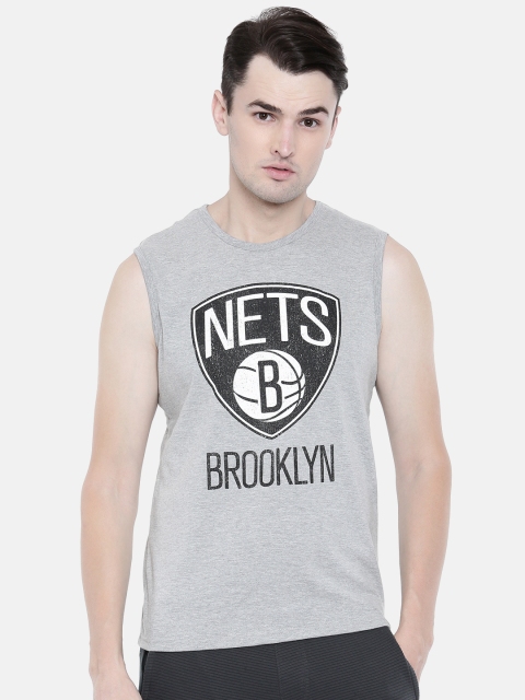 

NBA Men Grey Melange Printed Round Neck Brooklyn Nets T-shirt