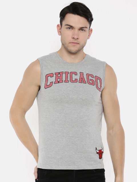 

NBA Men Grey Melange Printed Round Neck T-shirt