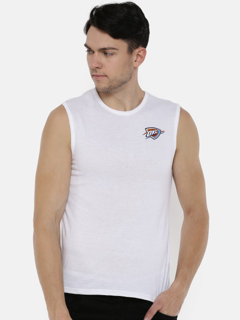 

NBA Men White Solid Round Neck T-shirt
