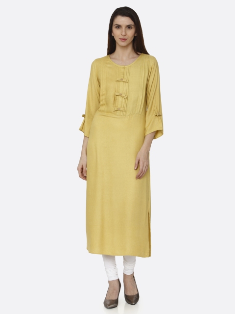 

RAISIN Women Yellow Solid Straight Kurta