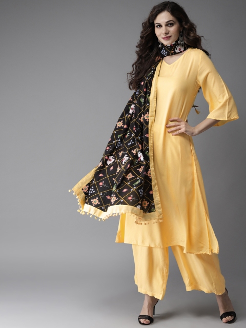 

Moda Rapido Women Yellow & Black Solid Kurta with Palazzos & Dupatta