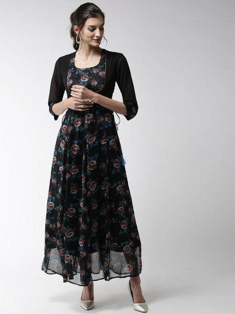 

WoowZerz Women Black & Blue Printed Maxi Dress