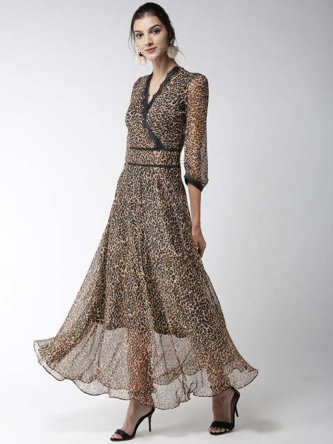 

WoowZerz Women Beige & Black Animal Print Maxi Dress