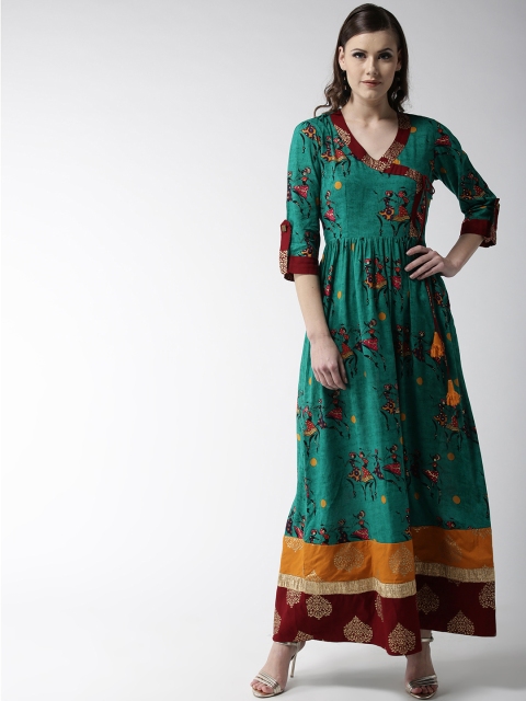 

WoowZerz Women Green & Maroon Printed Maxi Dress
