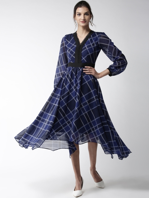 

WoowZerz Women Blue & Black Checked Fit and Flare Dress
