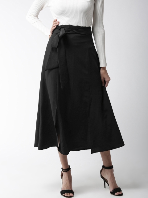 

WoowZerz Women Black Solid Midi A-line Skirt