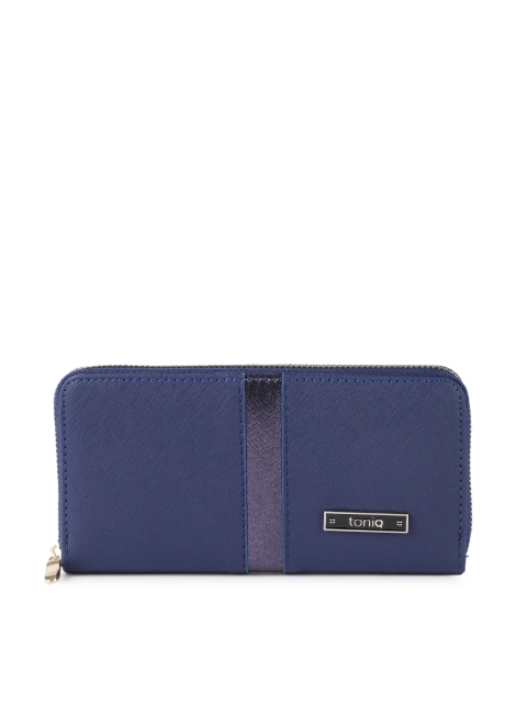 

ToniQ Women Navy Blue Solid Zip Around Wallet