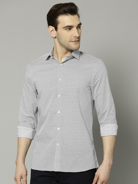 

Marks & Spencer Men White & Navy Blue Slim Fit Printed Casual Shirt