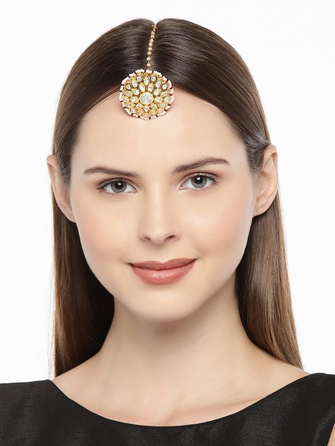 

AccessHer Women Gold-Plated & White Handcrafted Kundan Maang Tika