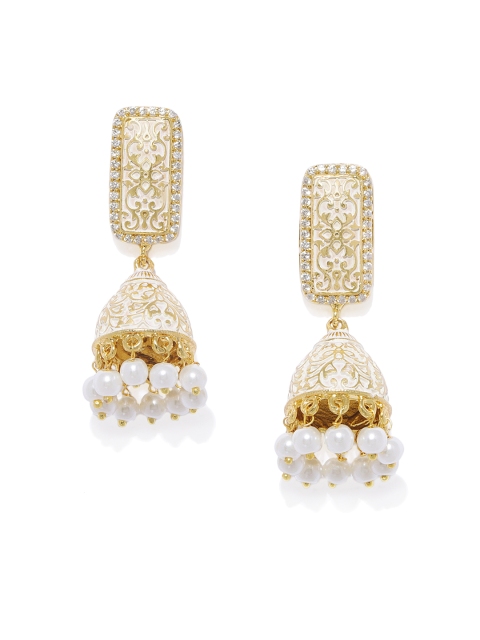 

AccessHer Women Gold-Toned & White Dome Shaped Jhumkas