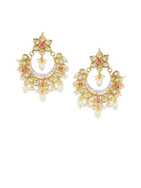

AccessHer Gold-Plated Jadau Kundan Chandbali Earrings with Ruby & Pearl