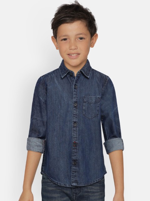 

Lee Cooper Boys Blue Regular Fit Solid Casual Denim Shirt