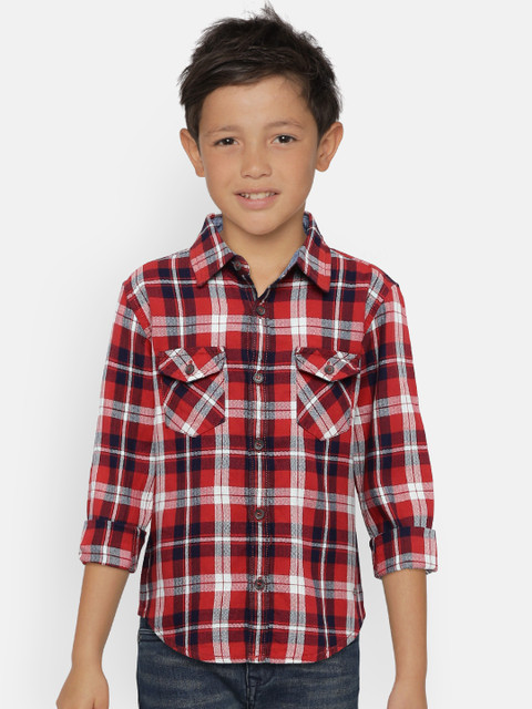 

Lee Cooper Boys Red & Blue Regular Fit Checked Casual Shirt