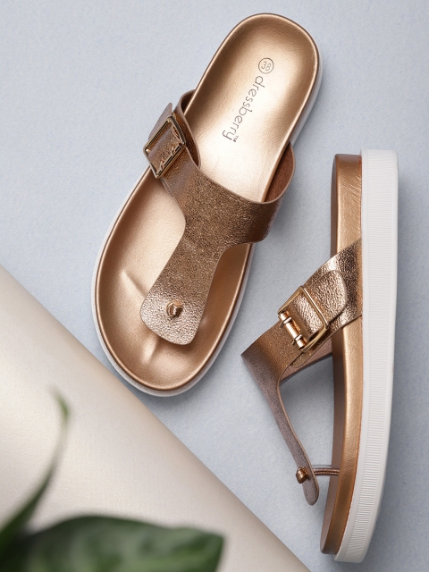 

DressBerry Women Champagne Colored Solid Open Toe Flats