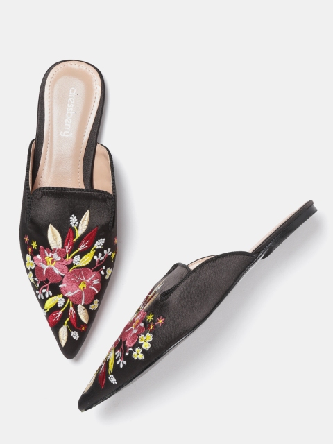 

DressBerry Women Black Embroidered Mules