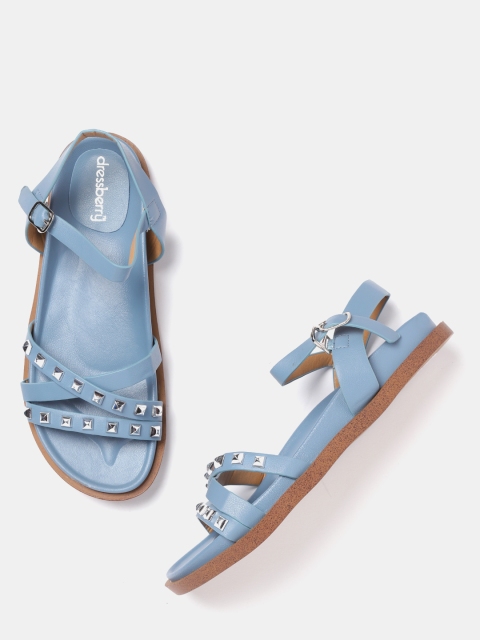 

DressBerry Women Black Embellished Open Toe Flats, Blue