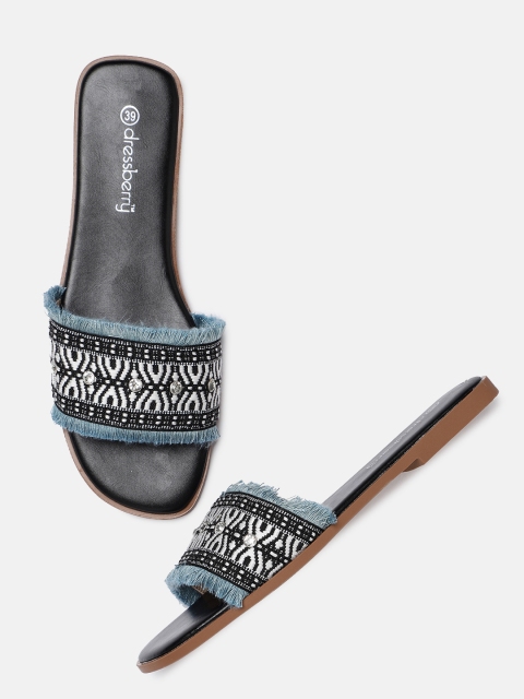 

DressBerry Women Blue Woven Design Open Toe Flats