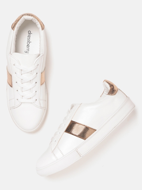 

DressBerry Women White & Rose Gold-Toned Colourblocked Sneakers