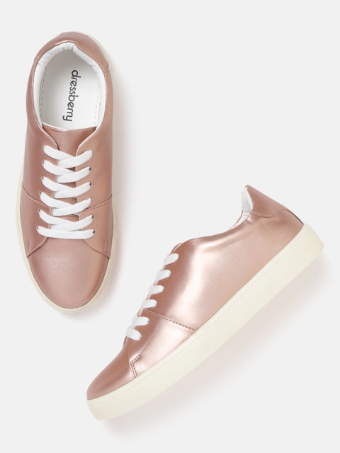 

DressBerry Women Rose Gold-Toned Sneakers