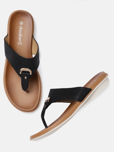 

DressBerry Women Black Solid T-Strap Flats