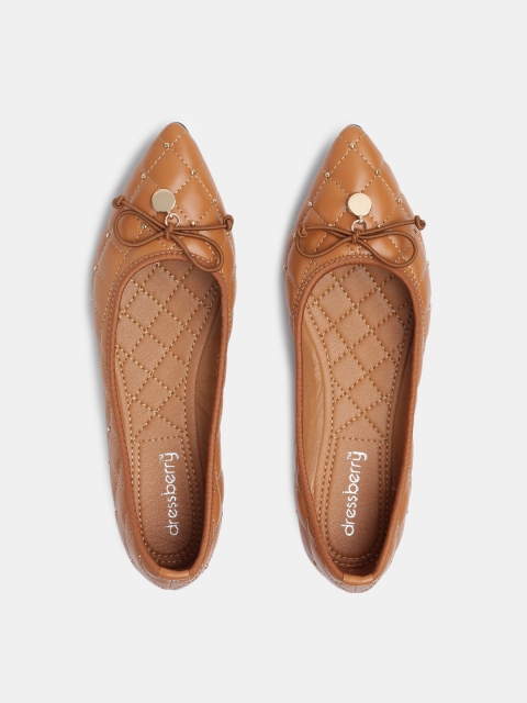 

DressBerry Women Tan Brown Textured Ballerinas