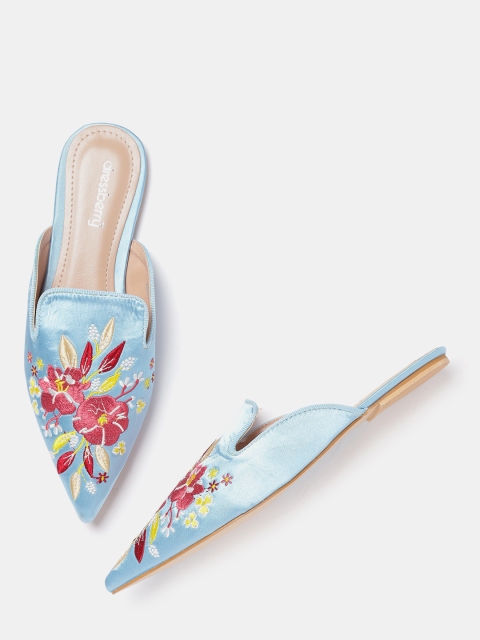 

DressBerry Women Blue Embroidered Mules