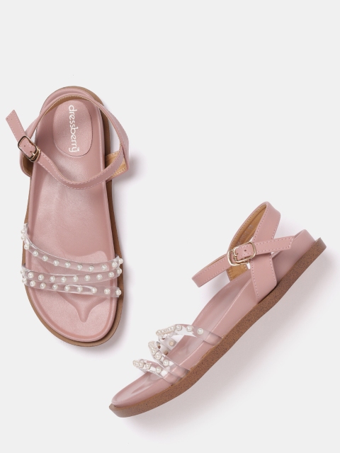 

DressBerry Women Pink Embellished Open Toe Flats