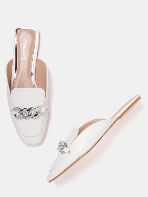 

DressBerry Women White Solid Mules