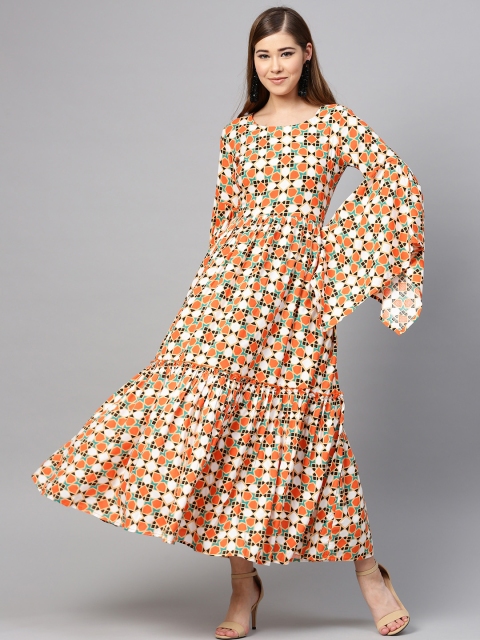 

Yufta Women Orange & Off White Printed Maxi Dress