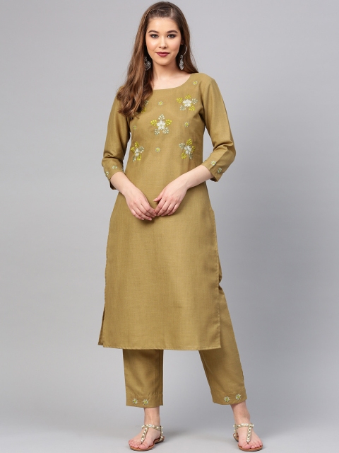 

Yufta Women Green Yoke Design Kurta with Trousers