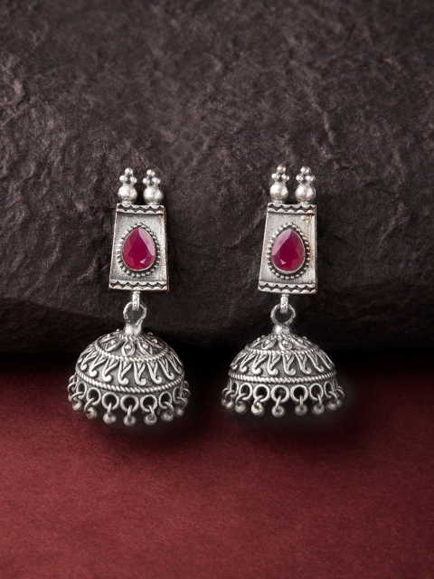 

Rubans Silver-Plated & Handcrafted Dome Shaped Jhumkas