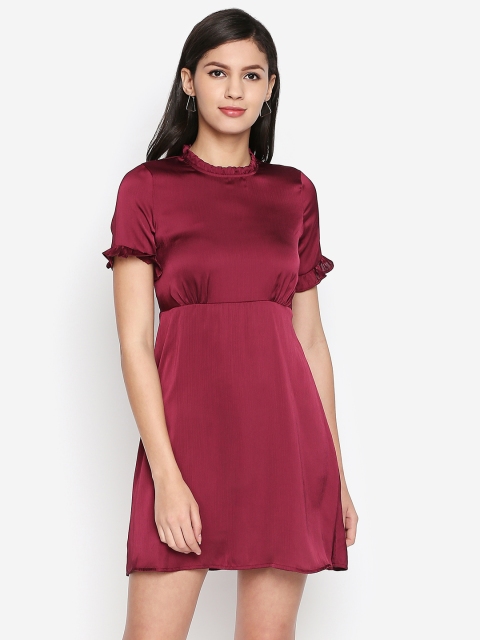 

Oxolloxo Women Maroon Solid Fit & Flare Dress, Purple