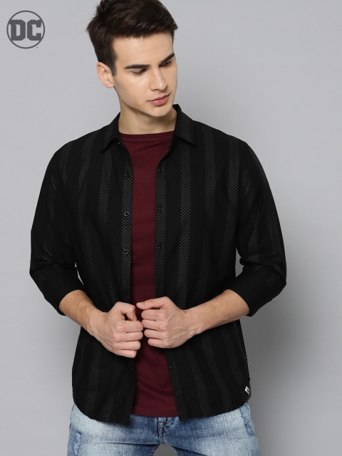 

Justice League Men Black & Grey Regular Fit Striped Casual Shirt