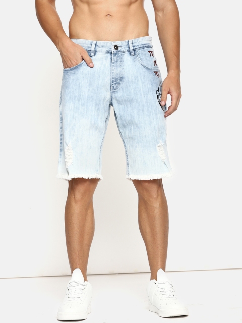 

Kook N Keech Garfield Men Blue Washed Printed Distressed Regular Fit Denim Shorts