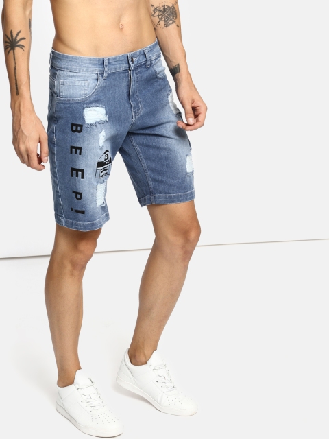 

Kook N Keech Star Wars Men Blue Washed Printed Distressed Regular Fit Denim Shorts