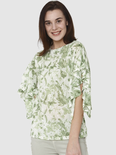 

Vero Moda Women Green & White Printed Top