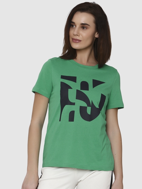 

Vero Moda Women Green Printed Round Neck T-shirt