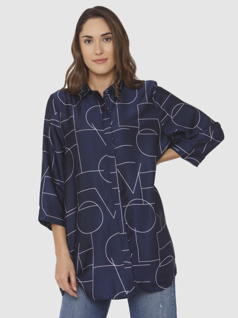 

Vero Moda Women Navy Blue Regular Fit Printed Casual Shirt