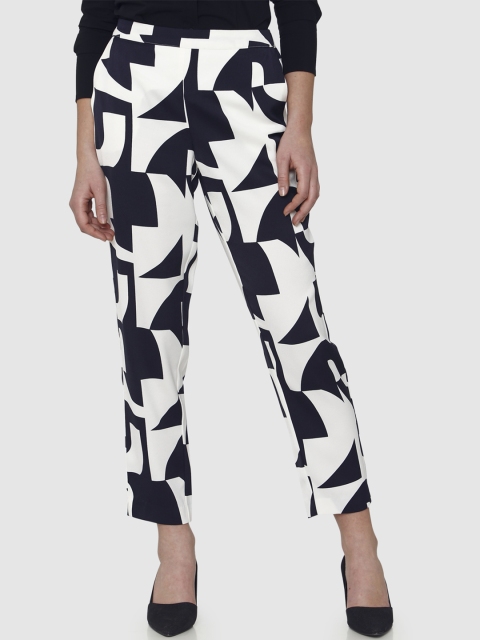 

Vero Moda Women White & Navy Blue Regular Fit Printed Peg Trousers