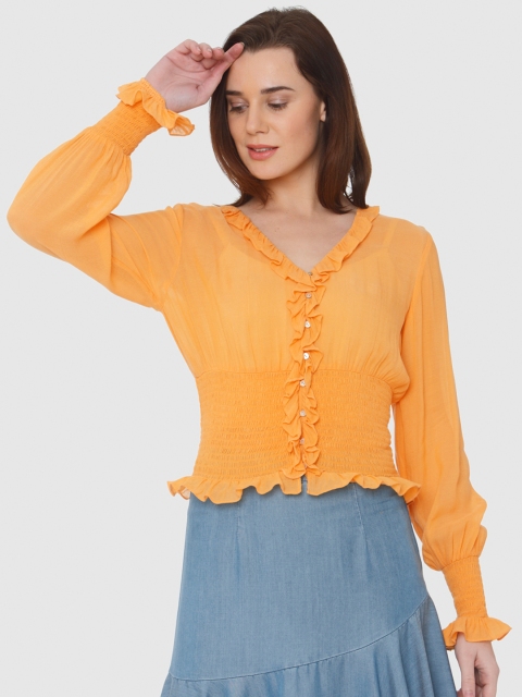 

Vero Moda Women Mustard Solid Blouson Top
