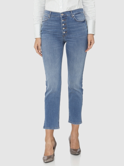 

Vero Moda Women Blue Straight Fit Mid-Rise Clean Look Stretchable Cropped Jeans