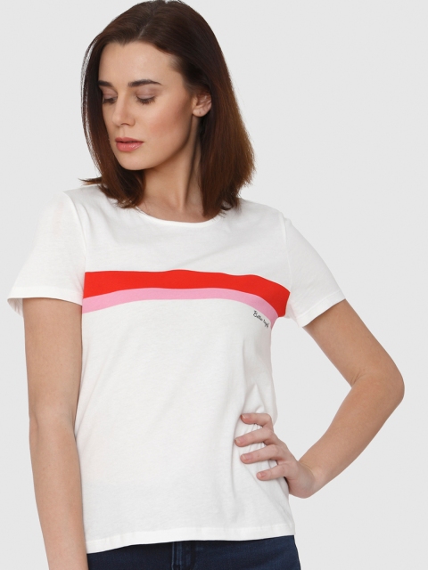 

Vero Moda Women White Striped Round Neck T-shirt