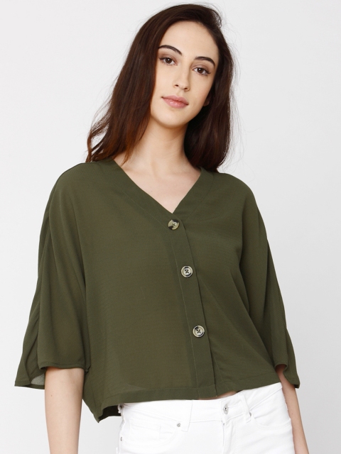 

Vero Moda Women Olive Green Solid Shirt Style Top