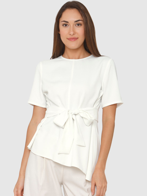 

Vero Moda Women Off-White Solid Asymmetric Top