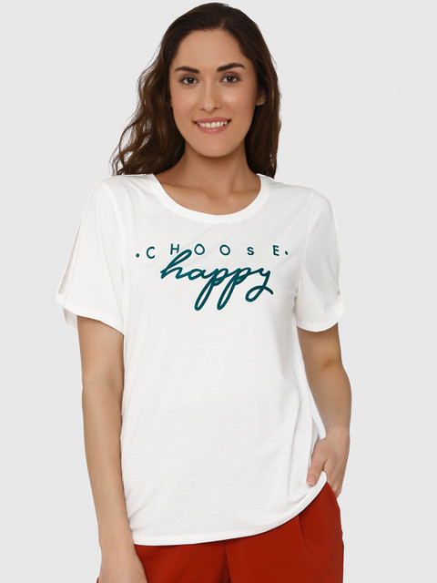 

Vero Moda Women White Printed Round Neck T-shirt