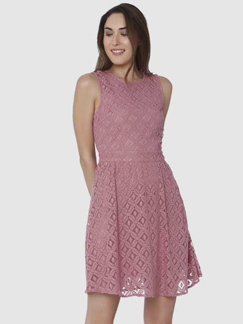 

Vero Moda Women Pink Self-Design Fit & Flare Dress