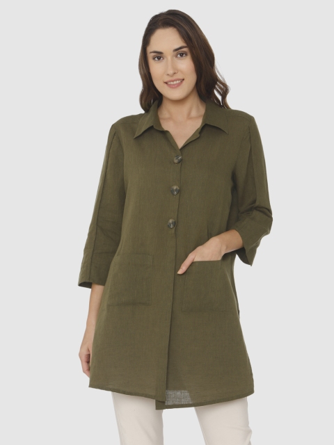 

Vero Moda Women Olive Green Regular Fit Solid Casual Longline Shirt