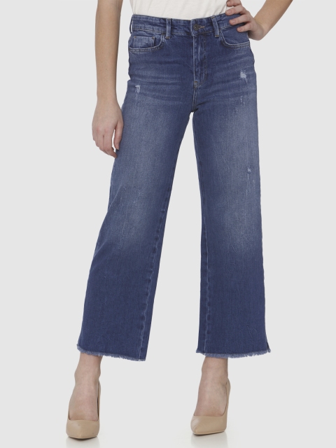 

Vero Moda Women Blue Flared Mid-Rise Mildly Distressed Stretchable Cropped Jeans